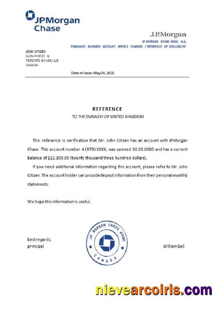 Canada JP Morgan Chase reference